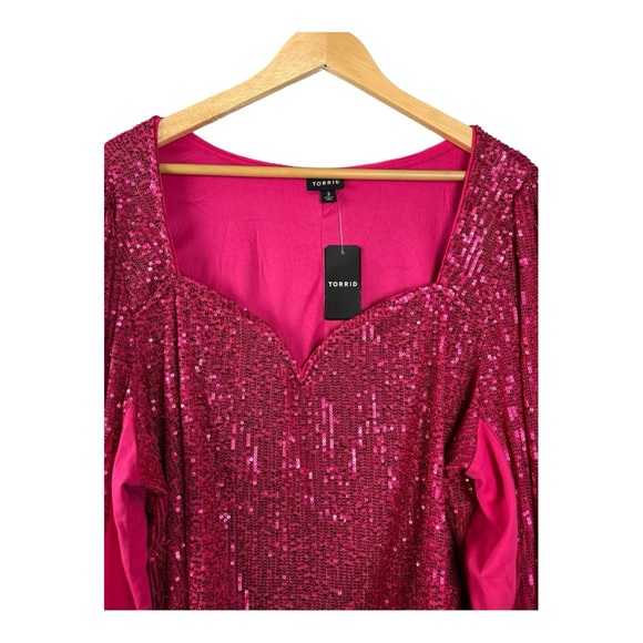 Torrid NWT Sequin Deep V-Neck Long Sleeve Blouse Pink Peacock | Size 3X - Picture 7 of 10